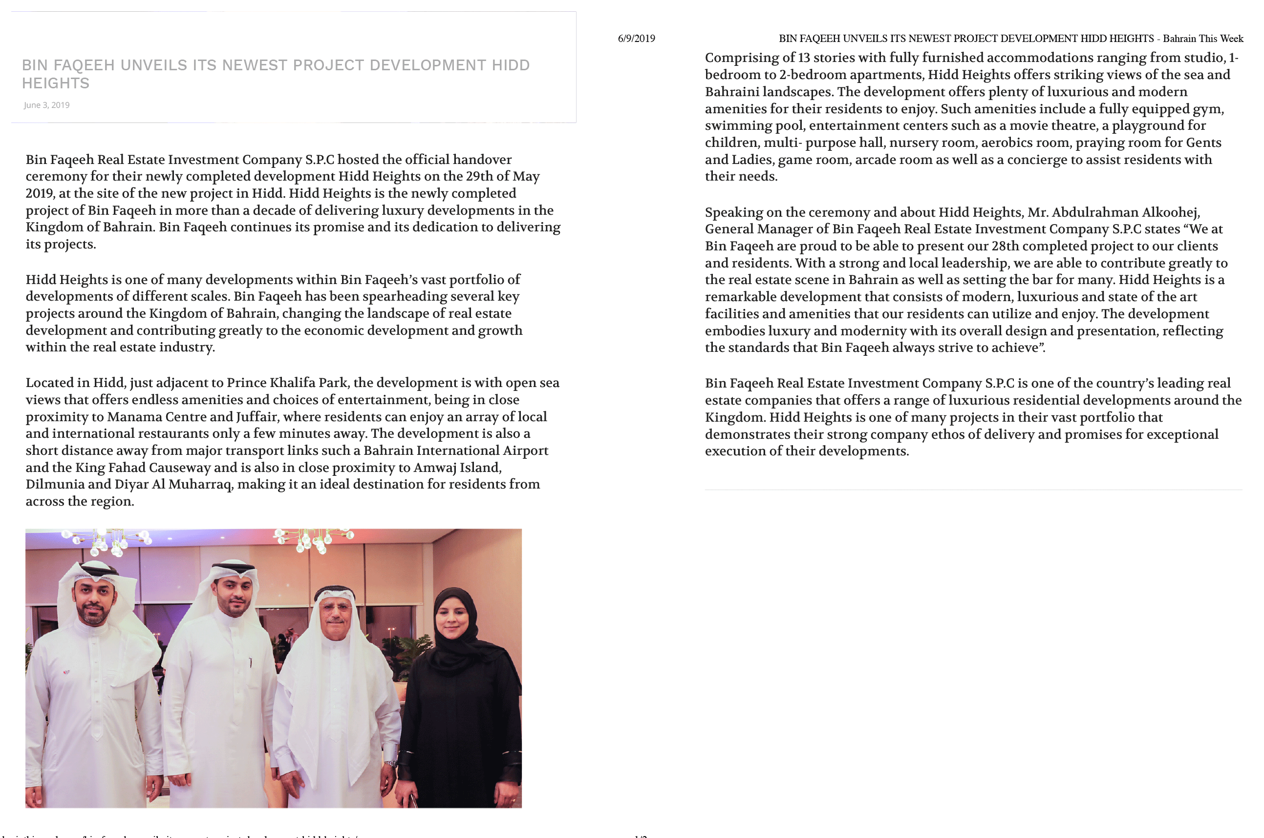 Hidd Heights Handover Ceremony